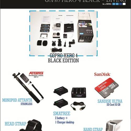Paket Diving - Kamera GoPro HERO4 Black  Xiaomi Yi, SJ Cam, Bpro
