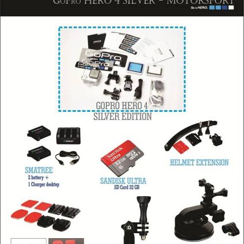 Paket Motorsport Kamera GoPro HERO4 SIlver  Xiaomi Yi, SJ CAm, Bpro