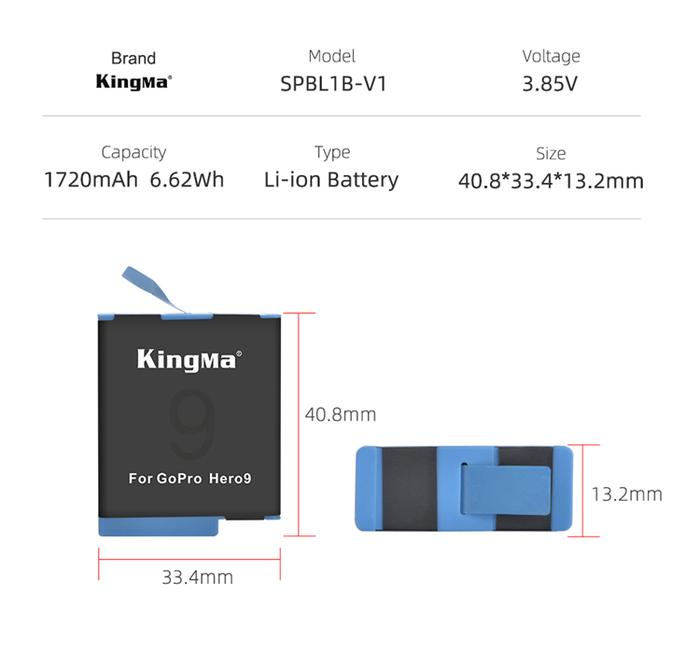 GoPro HERO 9 Rechargable Battery 1720 mAh (Kingma) - Single Baterai - Image 2